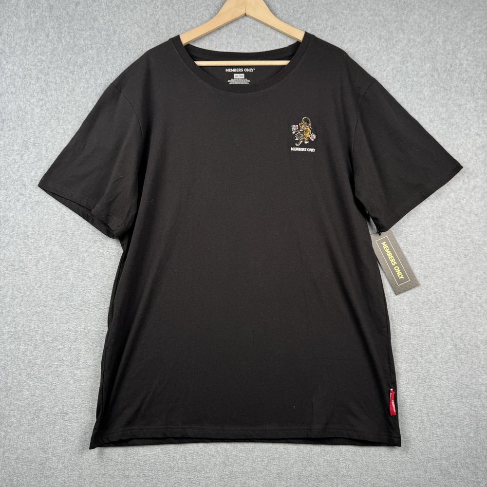 Members Only Graphic Tee Mens 2XL Black Tiger Floral Embroidered T Shirt NEW